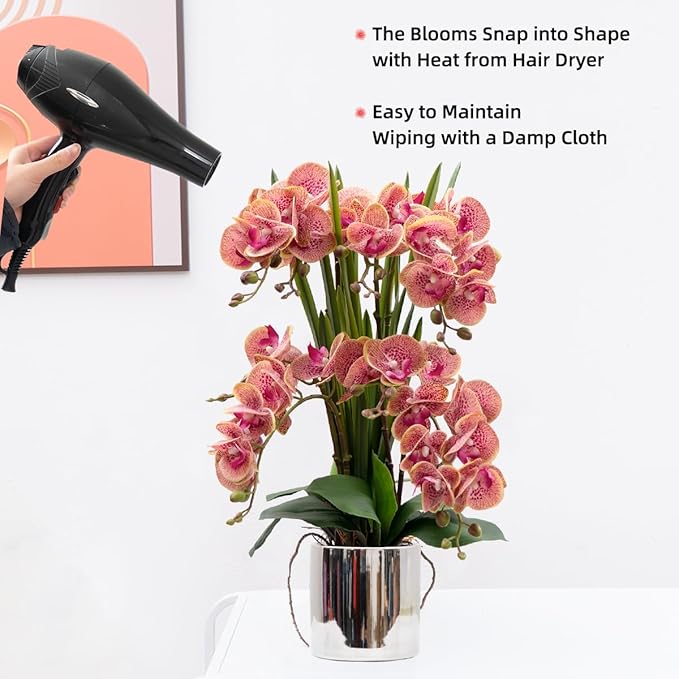 CXGS Artificial Orchid Flower Plants Real Touch Faux Orchids in Ceramic Vase 20.9'' Purple Dapple Phalaenopsis Orchid Fake Flower Arrangement Home Indoor Decor