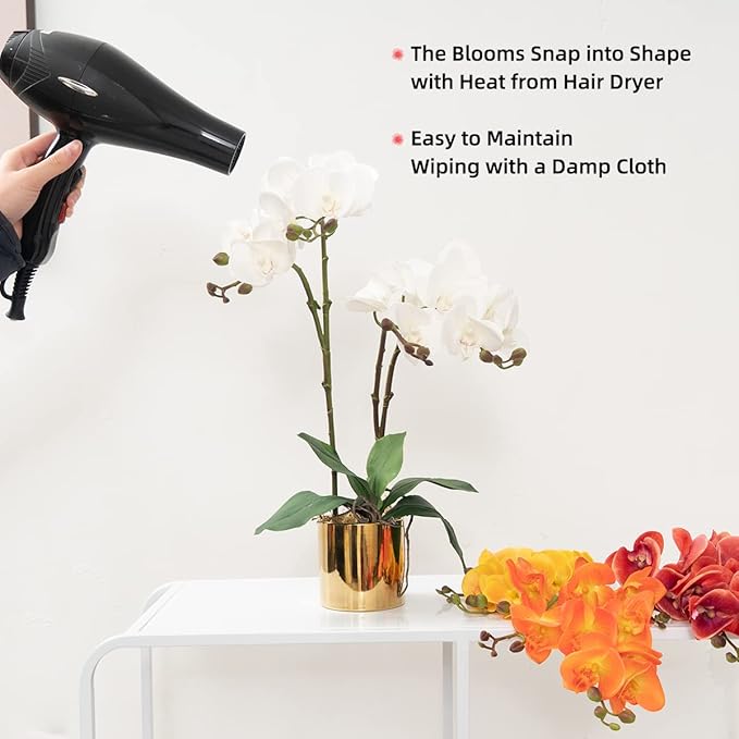 CXGS Artificial Orchid Flower Plant Real Touch Faux Orchids in Ceramic Vase White 19.7'' Fake Phalaenopsis Flower Arrangement Centerpiece Home Indoor Decor