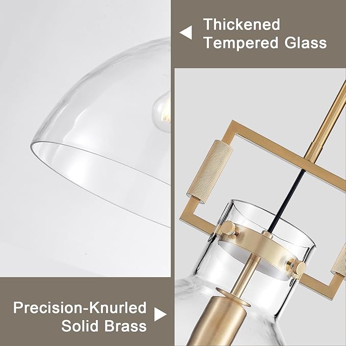 Mondern Large Brass Kitchen Island Pendant Light, 14 '' W 1-Light Glass and Gold Island Pendant Lights,Farmhouses Pendant Light, for Kitchen,Dining Room,Bathroom,Included 2 Bulb