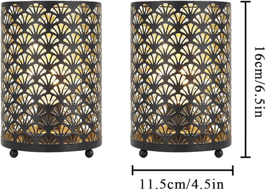 TRIROCKS Set of 6 Table Lamp 6.5'' Tall Metal Cordless Table Lamp Bronze Lanterns with Warm Fairy Lights Bulb for Patio Garden Wedding Parties Indoor Outdoor(Scalloped Hollow Pattern)
