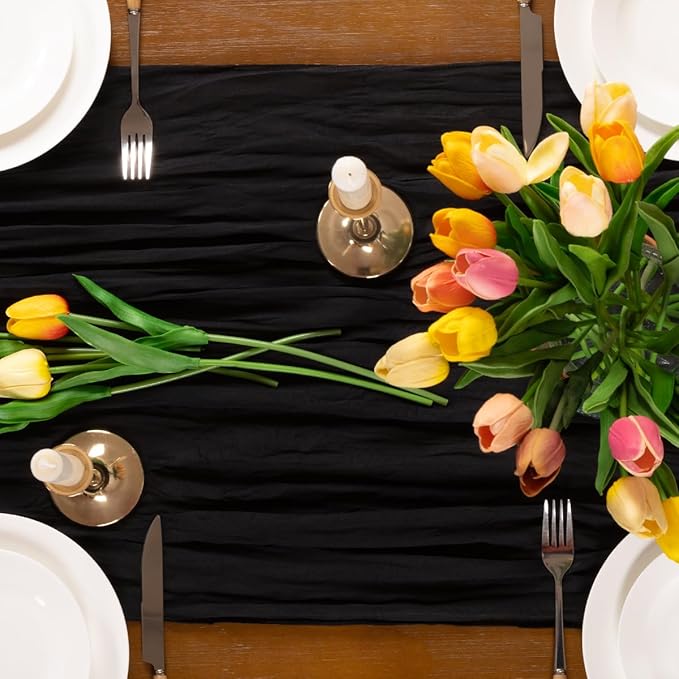 Halloween Table Runner Black Cheesecloth Table Runner 1pcs Boho Gauze Valentine's Day Table Runner 22×120 inch 10FT for Home Farmhouse Wedding Baby Shower Birthday Party Ceremony
