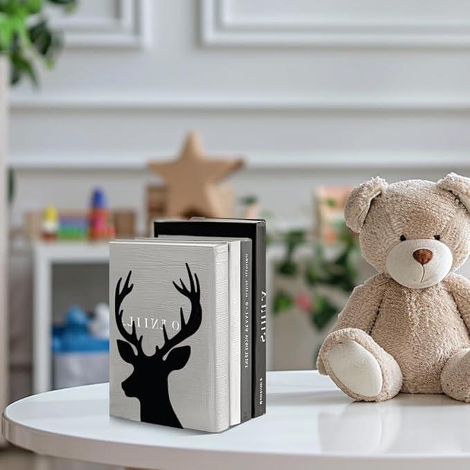 Peacoblue Metal Bookends for Shelves, Modern Decorative Heavy Duty Study Book Support Stoppers for Office, Desk, Shelf, Room 5.3"x4.3"x7.9" Cast Iron Simple Tall Bookends, 1 Pair (Deer Head)
