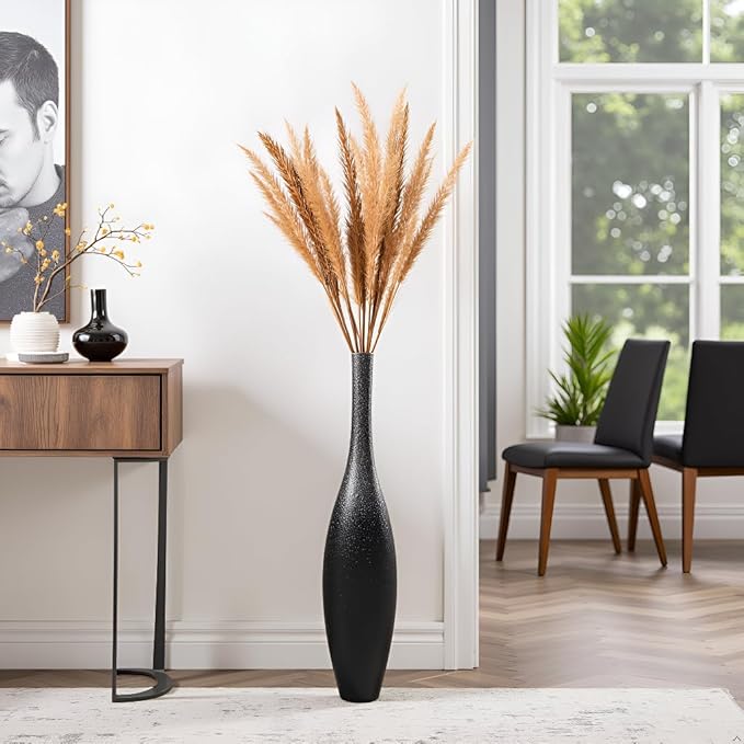27.5" Tall Modern Floor Vase - Black with Silver Galaxy Ombre Finish - Resin Decorative Vases with Slim Neck & Weighted Base - Large Home Decor Vase for Living Room, Entryway
