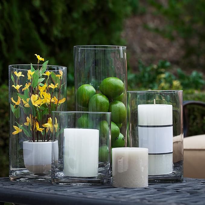 Enova Floral Cylinder Glass Vase 5 x 12 Inches Round Large Flower Vase, Pillar Candle Floating Candle Holder Vase, Tall Glass Vase for Flowers, Glass Vase for Decor, Wedding Centerpieces (1 Piece)
