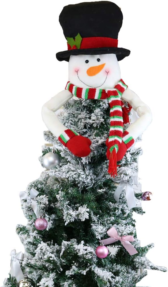 Christmas Tree Topper Snowman Top Hugger for Xmas Tree Holiday Decor Winter Wonderland Decoration New Year Ornament with Hat Shawl and Poseable Arms