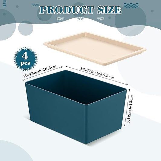 Menkxi 4 Pcs Storage Bins with Lids Plastic Stackable Containers for Organizing Shelves Christmas Ornament Box Baskets(Blue,Large)