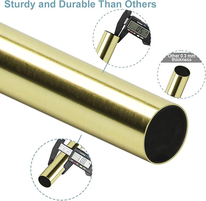 Curtain Rods for Windows 16 to 144 Inches Adjustable Length 1 Inch Diameter Window Curtain Rod with Aluminium Finials, Gold