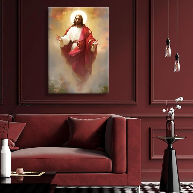Eysintum Framed Jesus Christ Ascension Wall Art Christian Religious Canvas Print Faith Home Decor Spiritual Poster for Living Room Church Prayer Room 12x16in
