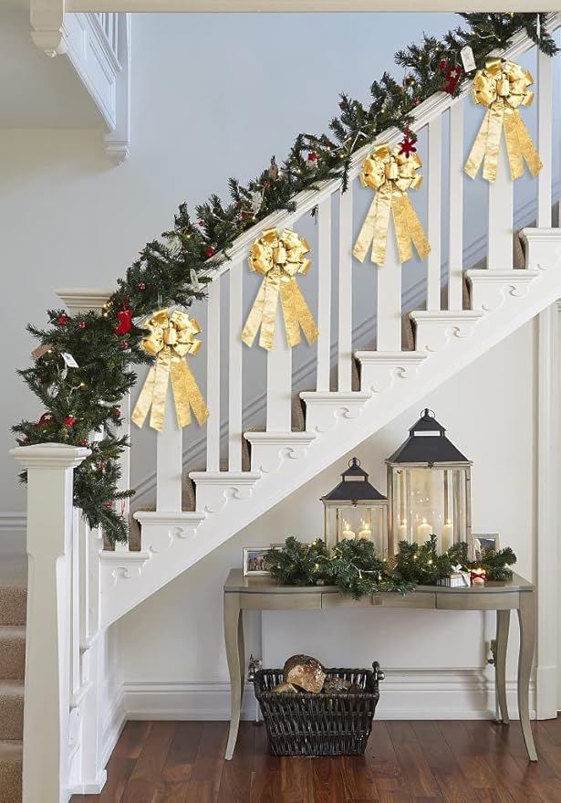 On-Airstore Large Christmas Wreath Bows, Christmas Brown Gold Glitter Ribbon Bows for Wreaths, Large Tree Topper Bows for Christmas Home Garden Indoor Outdoor Party Decoration Wreath Ornament Supplies