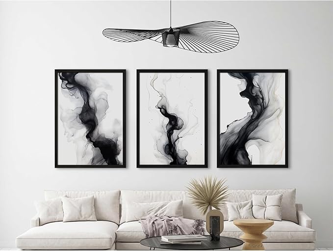 Black White Abstract Wall Art Decor Set of 3 Modern Wall Art Minimalist Canvas Wall Decor Black White Abstract Prints Modern Pictures Minimalist Artwork for Room Bedroom 12x16 Inch Framed