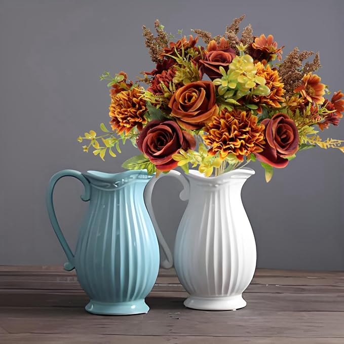Artificial Fall Flowers, 4 Bundles Autumn Faux Flower Arrangements, Silk Roses Bouquets for Fall Decor, Home Decor, Table Centerpieces, Thanksgiving Decorations (Fall Color, 4 Bundles)
