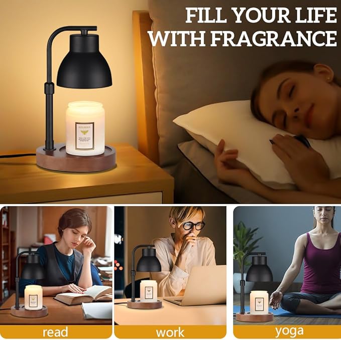 Dimmable Candle Warmer Lamp Adjustable Height Electric Wax Melt Warmer for Jar Scented Candles Suitable for Home Office Decor Birthday Gifts for Women Mom Grandma(with 2 Bulbs)