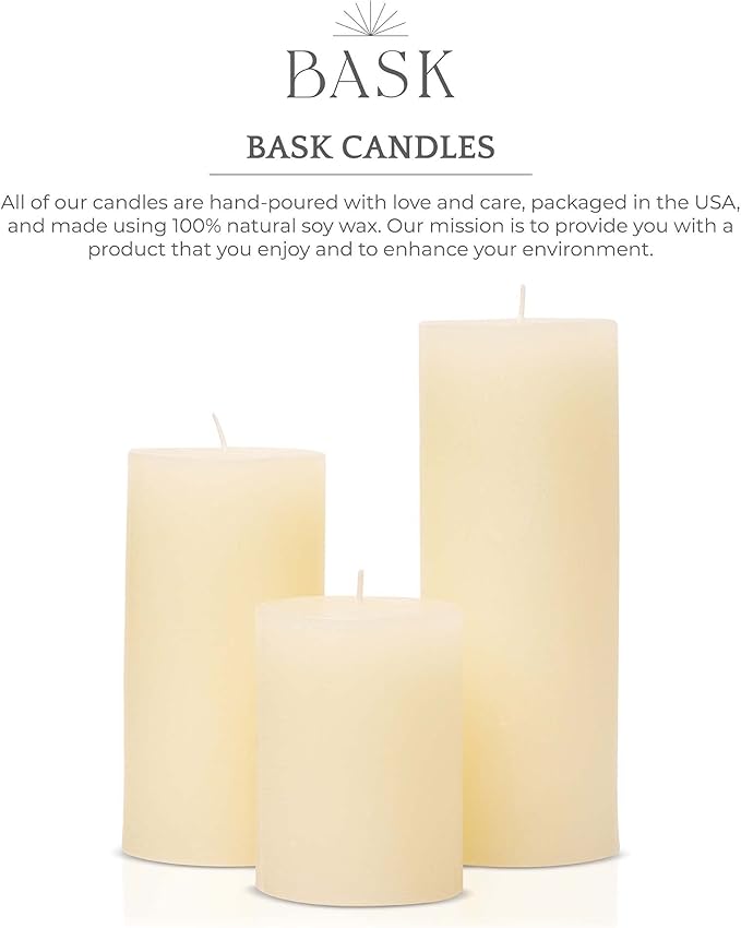 BASK Mottled Pillar Candles - Unscented Ivory Pillar Candles Set of 3 - Dripless, Smokeless for All Occasions