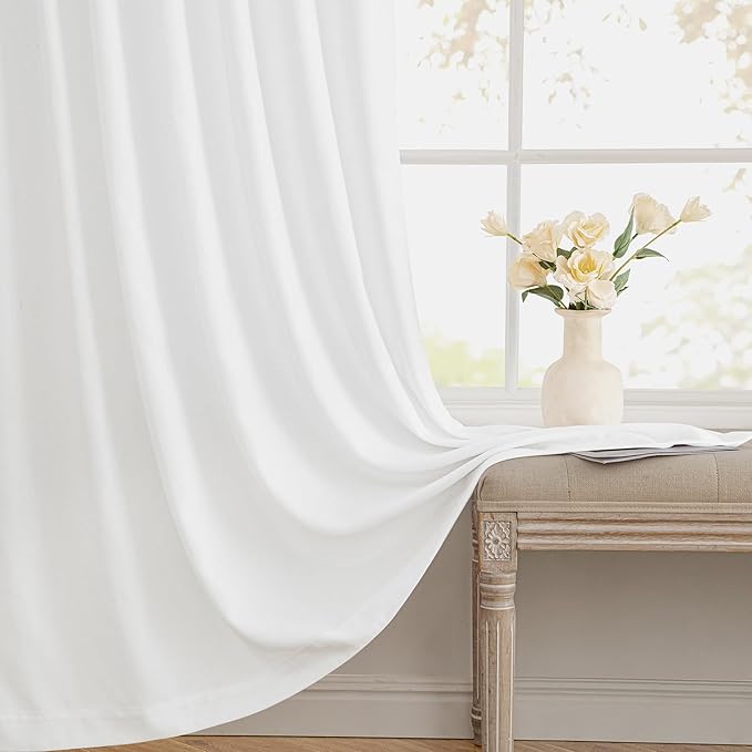MIULEE Non-See-Through Privacy Linen Curtains 2 Panels, Light Filtering Window Curtains Farnhouse Textured Back Tab Semi Sheer Drapes for Bedroom Living Room, 52 x 84 Inches Long, Pure White