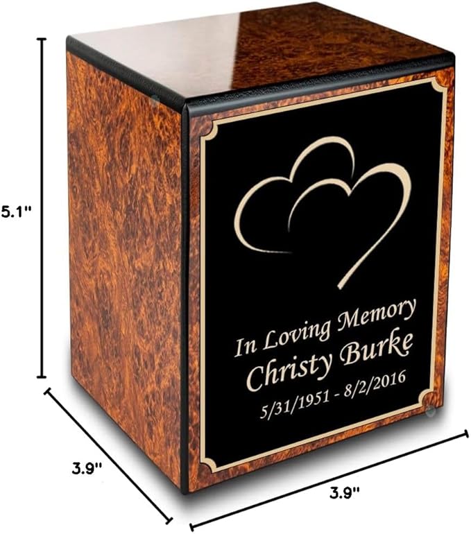 GetUrns Custom Heart Small Urn Box for Human Ashes I Personalized Wooden Keepsake Cremation Urn for Male or Female I Burl Wood Memorial Box I 40lbs