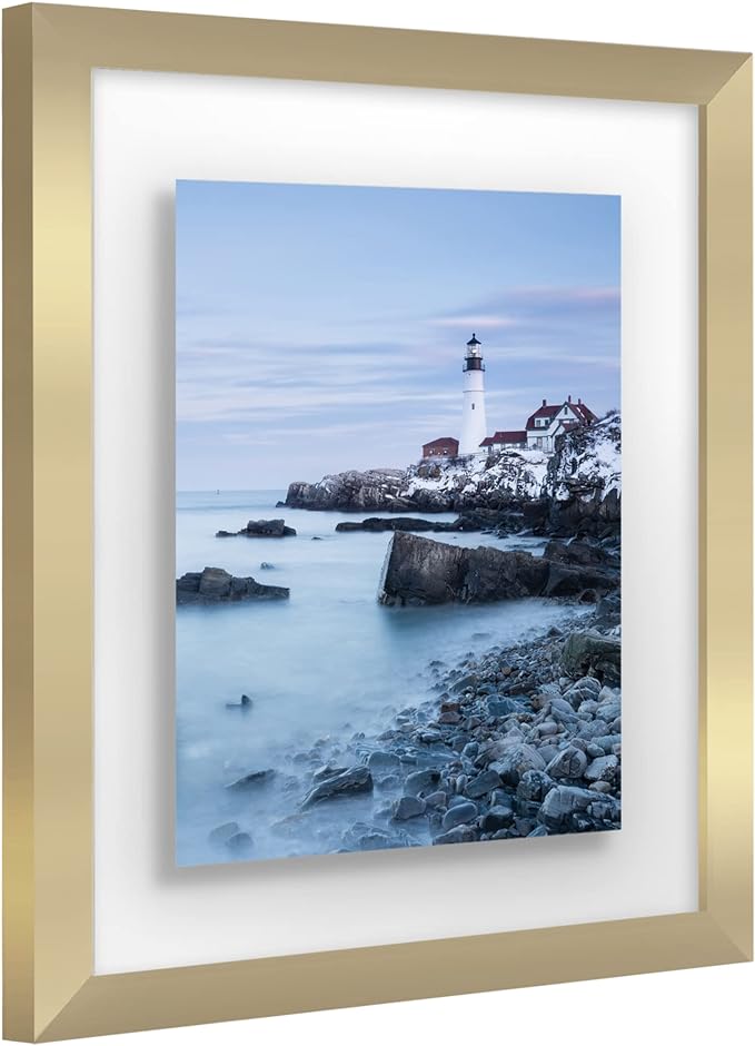 Americanflat 11x14 Floating Picture Frame with Polished Crystal-Clear Glass - Use as 8x10 Picture Frame or Display 5x7 Photo - Signature Float Collection - Photo Frames for Wall Display - Gold