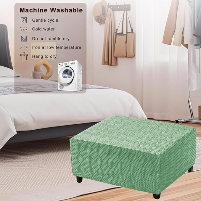 Square Ottoman Cover Large Stretch Storage Ottoman Bench Covers Slipcovers Cube Jacquard Covers for Square Ottomans Coffee Table Footrest Stool Cover with Elastic Bottom S Green