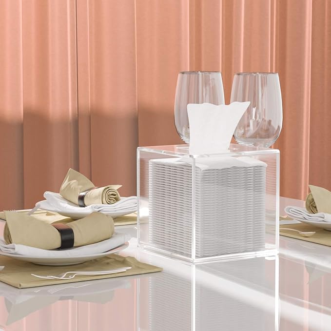 HIIMIEI Acrylic Tissue Box Cover 5.4x5.4x5.4'' Clear Tissue Holder Napkin Dispenser for Home Office Restaurant-Clear