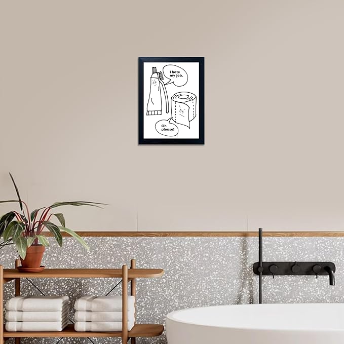 Black and White Bathroom Wall Decor Funny Bathroom Quote Wall Art Framed Cute Canvas Print Pictures Artwork for Wall