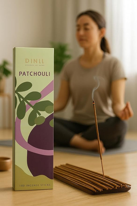 Dinil Patchouli Incense Sticks – 100 Sticks | Hand-Rolled, Charcoal-Free | Clean Burn, Low Smoke | Aromatic Incense for Meditation, Yoga & Home Fragrance
