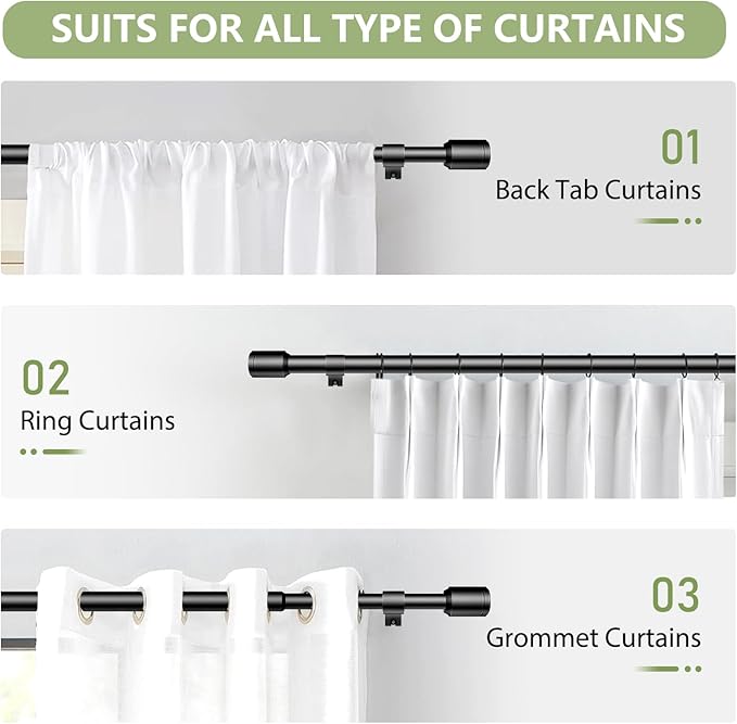 5/8” Diameter Curtain Rods 30-45 Inch, for 30-39 Inch Windows, Adjustable Splicing Black Curtain Rods for Windows with Brackets, Window Rod Long Small Curtains Rod