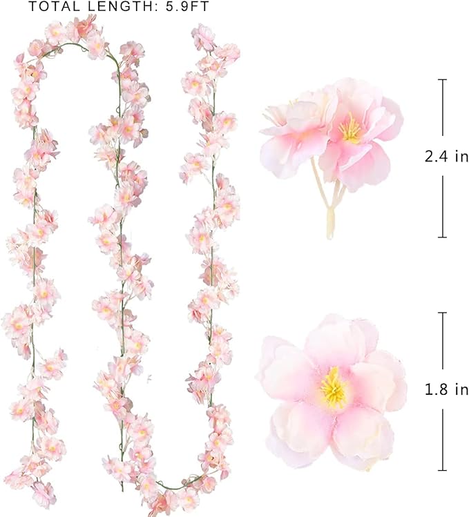 Sggvecsy Cherry Blossom Garland Artificial Cherry Flower Vines 8 Pack Hanging Silk Flowers Garland for Home Wedding Garden Party Arch Office Decor (Pink)