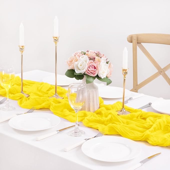 MLMC Yellow Table Runner 10ft Rustic Spring Cheesecloth Table Runner Gauze Cheese Cloth Centerpiece Decororations 35x120 Inches for Easter Wedding Baby Shower Outdoor Picninc Decor