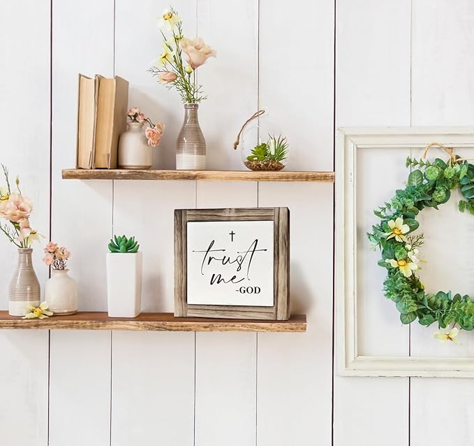 Christian Sign, Box Wood Plaques Desk Décor, Inspirational Plaques and Signs, Religious Sign, Christian Wooden Box Sign, Rustic Decor for Home Living Room, Farmhouse Table Decor, Trust Me God Sign