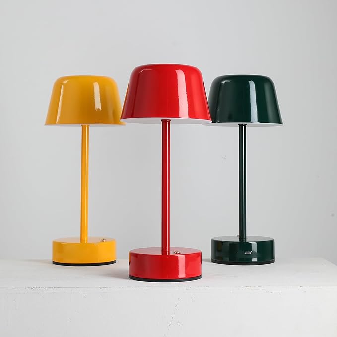 Rechargeable Cordless Mushroom Small Table Lamp, with USB Port Touch 3 Color Dimming, Temperatures 2700K 3500K 5000K, for Bedroom, Living Room, Dining Table Lamps (red)