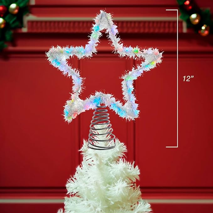 Kurt S. Adler 12.2-Inch Tinsel Star Tree Topper with RGB LED Lights