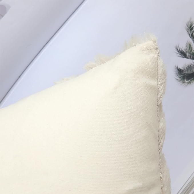 decorUhome Throw Pillow Covers 16x16 Inch Set of 2, Soft Plush Faux Wool Beige Solid Couch Pillow Covers, Accent Farmhouse Neutral Square Pillow Cases for Sofa Bed Living Room