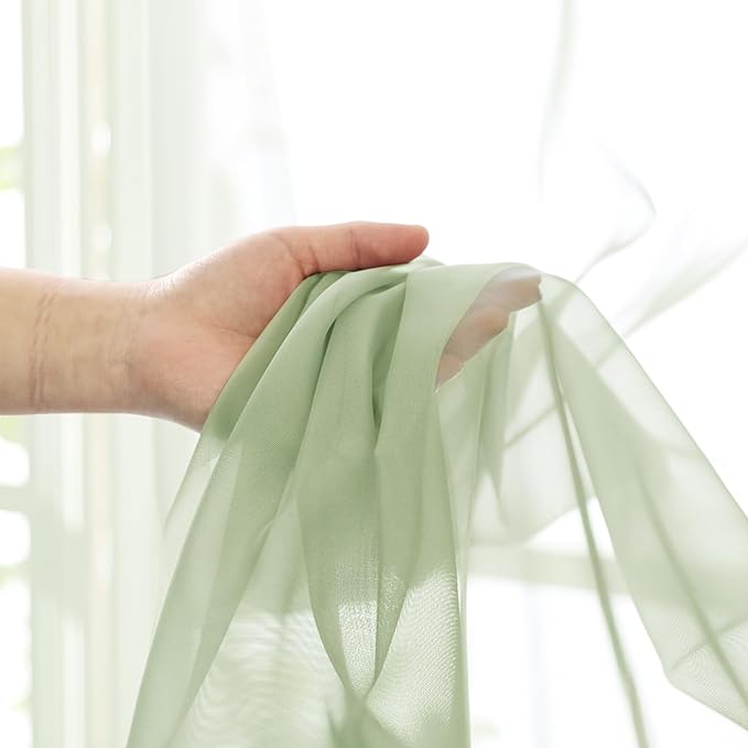 Lecloud Light Green Sheer Curtains 84 Inches Long 2 Panels Set, Airy Voile Window Curtain Panels, Elegant Light Filtering Drapes for Living Room Bedroom Decor with Rod Pocket, Each Panel 42 X 84 Inch