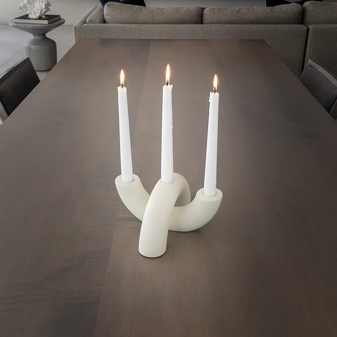 Taper Candle Holder Set - Candle Stick Holders for Dining Room Table, Entryway Table, or Fireplace Mantel - Modern Candelabra Home Decor (White)