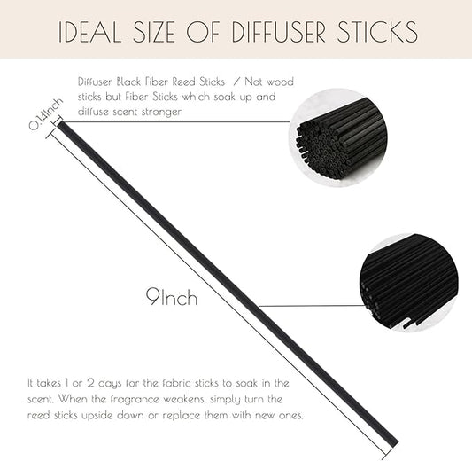 HOSSIAN Fiber Reed Diffuser Sticks-10inch Natural Rattan Diffuser Reeds-Primary Color Reed Diffuser Refill (Black 9inch)