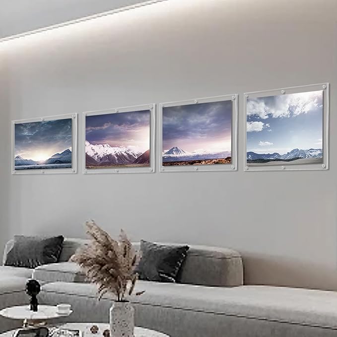 Kalami 18x24 Acrylic Wall Mount Picture Frame Self Adhesive, No Drill Holes Floating Frameless Clear Photo Frame for Poster Art Display with Sliver Screws