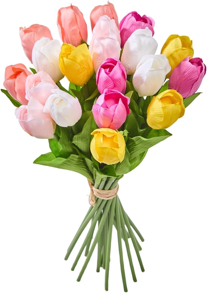 Artificial Flowers Mother's Day Easter Valentine's Day Gifts, Artificial Flowers Fake Tulips Flowers Home Kitchen Wedding Table Decorations a Bunch of 20 Multi Color Tulips
