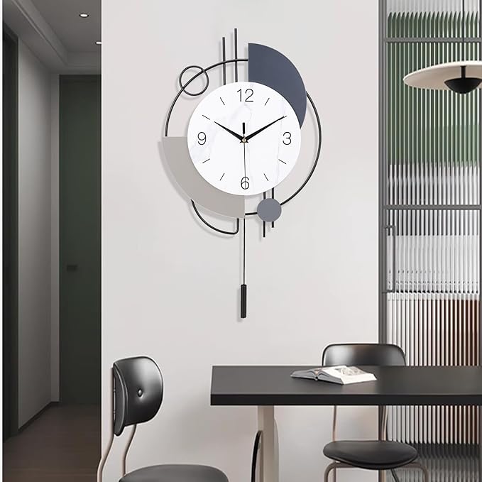 Decorative Wall Clocks with Pendulum,Silent Quality Quartz Battery Operated,Large Wall Clock for Living Room,Kitchen,Home,Bathroom,Bedroom Wall Decor,16x26.5inch(Black)