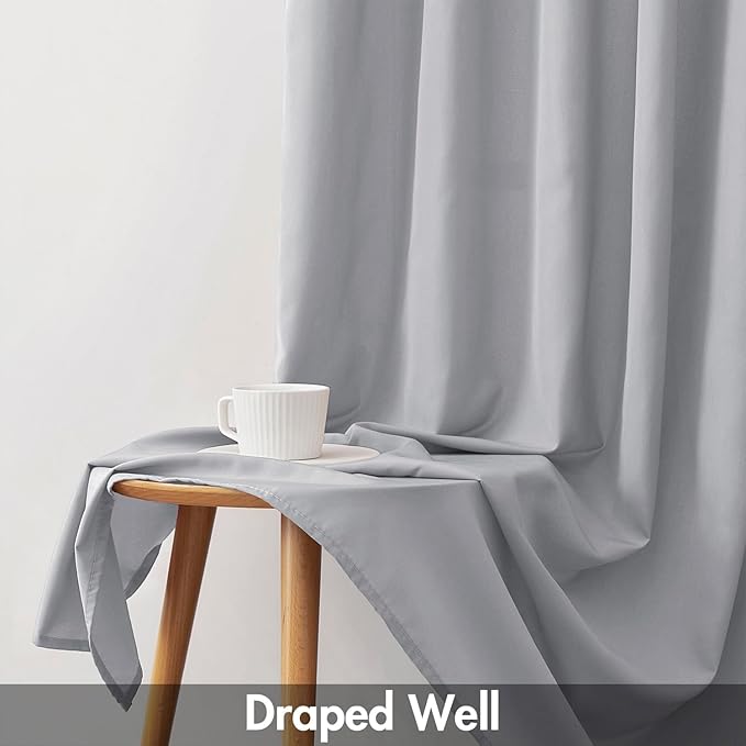 EMEMA Non-See-Through Gray Sheer Curtains, Light Filtering 108 Inch Privacy Semi Sheer Curtains for Bedroom Living Room, Window Drapes That Let Light in, 52x108 Inch, 2 Panel