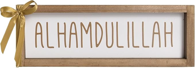 Alhamdulillah Sign, Wooden Ramadan Eid Mubarak Table Decor, Islamic Decorative Signage Wood Plaque Indoor Tabletop Centerpiece Wall Shelf Desk Mantel Rustic Decorations for Home, Muslim Gift