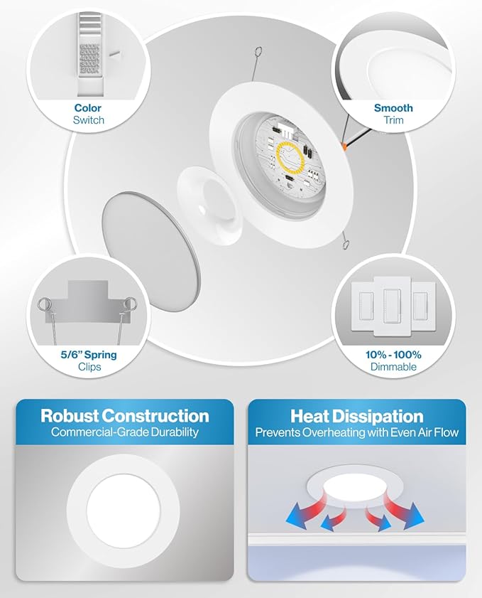 Sunco 8 Pack 5CCT LED Recessed Lighting 6 Inch, 1200 LM High Brightness, Ultra Thin Flat Can Lights, 2700K/3000K/4000K/5000K/6000K Selectable, Dimmable, 15W, Retrofit Installation - UL Listed.