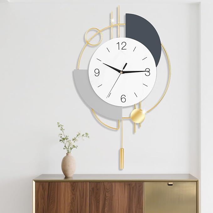Wall Clock,Silent Quality Quartz Battery Operated with Pendulum, Large Wall Clocks for Living Room, Kitchen, Home, Bathroom, Bedroom Wall Decor, 20x33.5inch(Golden)