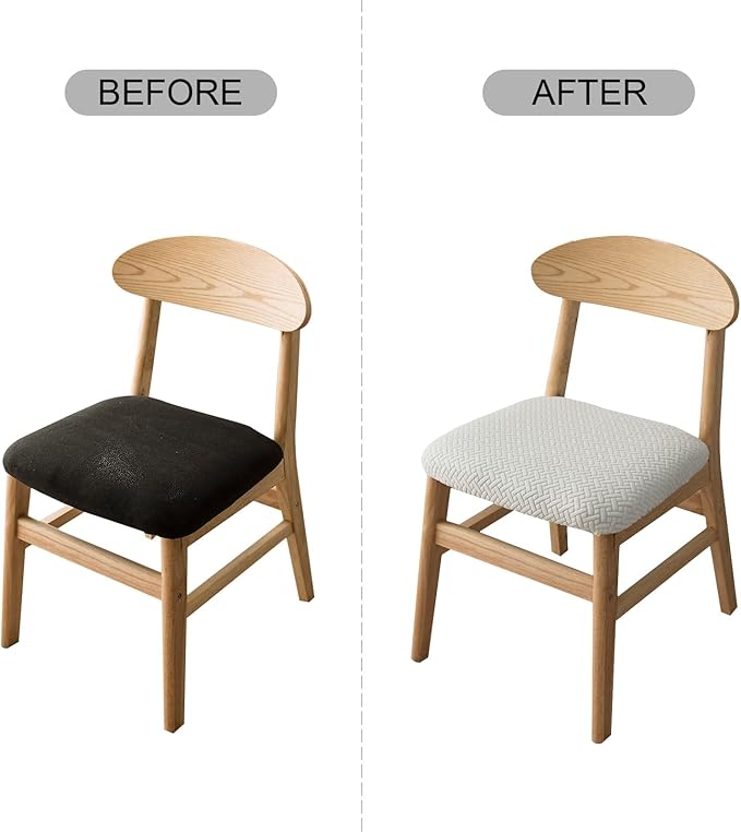 Genina Seat Covers for Dining Room Chair Seat Slipcovers Kitchen Chair Covers (White, 6 Pcs)
