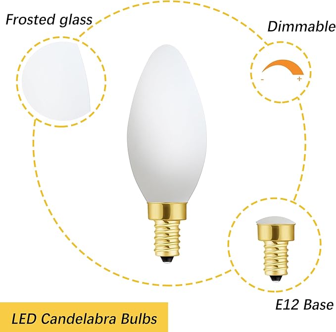 XININSUN E12 LED Bulb,Frosted Chandelier Light Bulbs 40 Watt Equivalent,Type B Candle Light Bulbs,Milky White Candelabra LED Bulb,Small Base, Dimmable,4W 3000K Soft White 400lm,6Pack