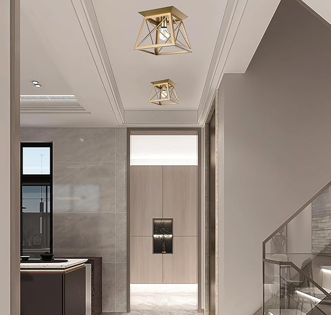 Brushed Gold Chandelier Light, 1-Light Modern Flush Mount Pendant Light, Farmhouse Close to Ceiling Lighting for Dining Room Hallway Entryway Kitchen Island Bedroom
