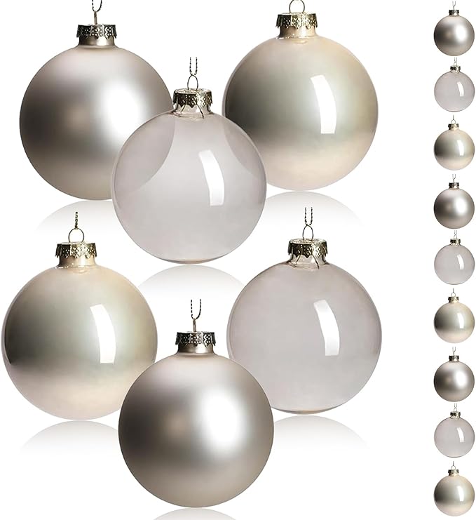 DN DECONATION Glass Christmas Hanging Ball Ornaments Set of 9, 3.15” Champagne Christmas Ornaments, Christmas Decorative Baubles for Xmas Tree Decoration, Holiday, Wedding Party Gift Decor