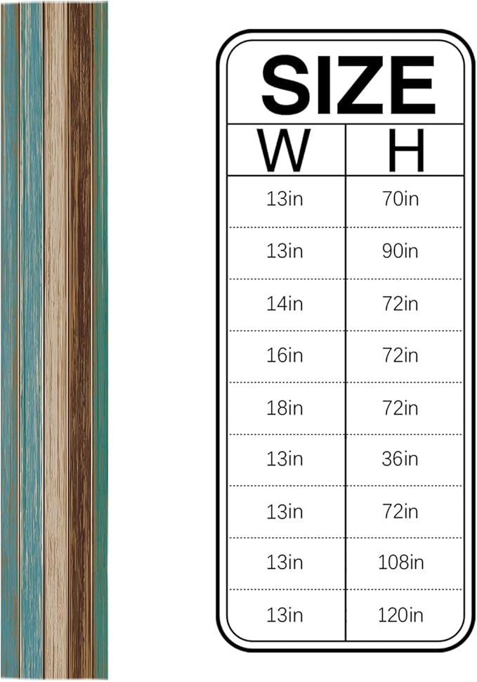Cotton Linen Table Runner 14X72 Inches Long Retro Rustic Barn Wood&Teal Green Brown Dresser Scarves Non-Slip Burlap Rectangle Table Setting Decor for Farmhouse Wedding Party Holiday Dinner Home