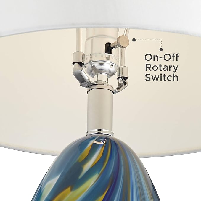 Possini Euro Design Pablo Modern Style Table Lamp with Clear Square Riser 28.5" Tall Multi Blue Art Glass White Drum Shade for Living Room Bedroom House Bedside Nightstand Home (Color May Vary)