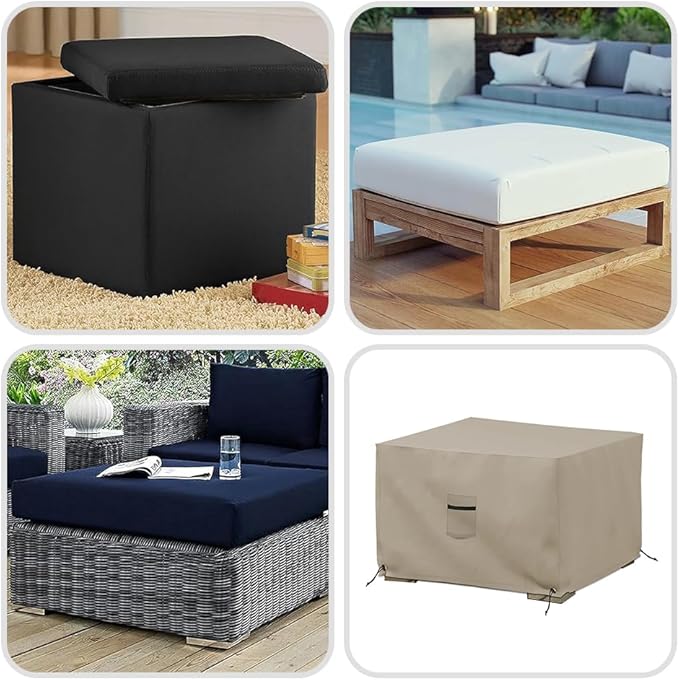 Covers & All Outdoor Ottoman Cover, 12 Oz Waterproof Ottoman Slipcover with UV-Resistant Properties, Square Patio Furniture Cover Suitable for Indoors/Outdoors (21" L x 21" W x 17" H, Beige)