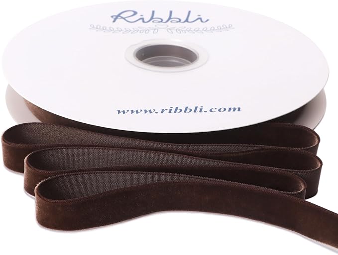 Ribbli Brown Velvet Ribbon 5/8 Inches Continuous 25 Yard Spool Brown Christmas Ribbon for Gift Wrapping Crafts Home Decor