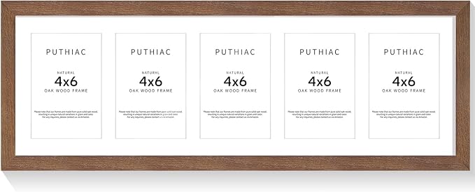 8x24 Oak Wood Picture Frame - 8x24 Photo Frame with Mat Display 5Pcs 4x6 Photos, 4x6 Picture Frame Wood, Natural Solid Wooden Picture Frames for Wall Art Photo and Prints(1 Pack, Walnut)